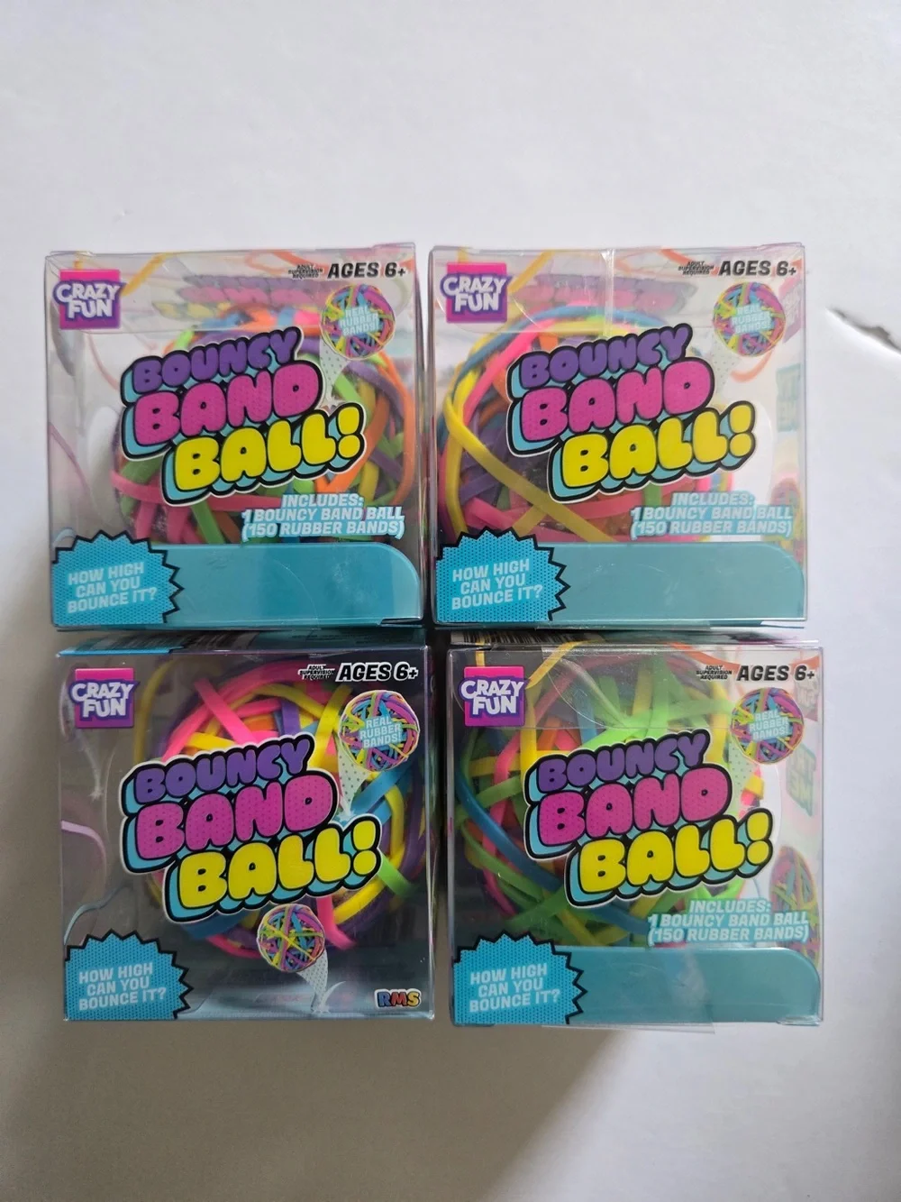 RMS Bouncy Band Ball! Multicolor Rubber Band Balls (Set of 4)